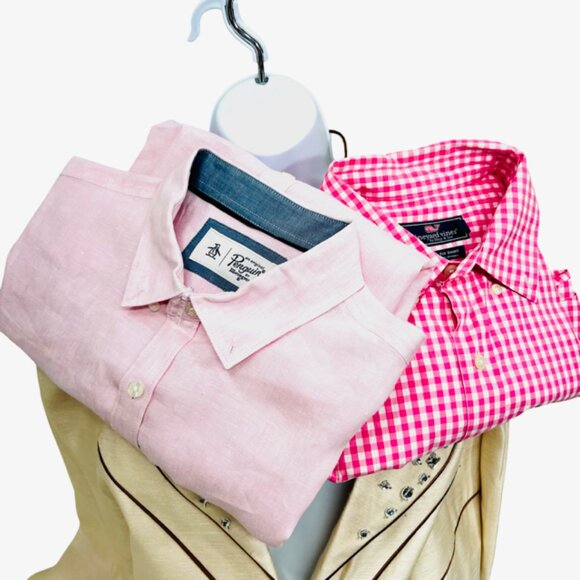 Men Shirts Button: VINEYARD VINES Pink White Check Med +Penguine Pink Lg (79) - Picture 1 of 13